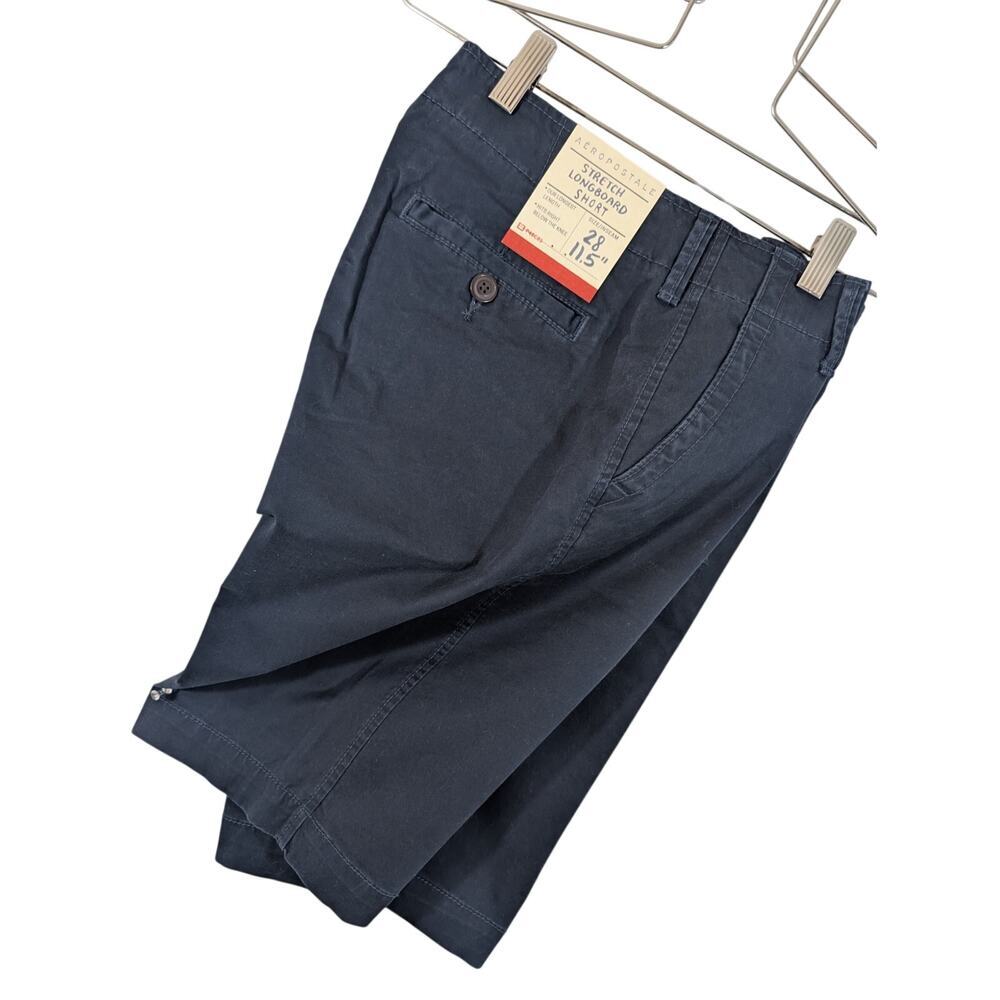 NWT! AEROPOSTALE! NAVY BLUE LONGBOARD BELOW THE KNEE STRETCH COTTON SHORTS! 28